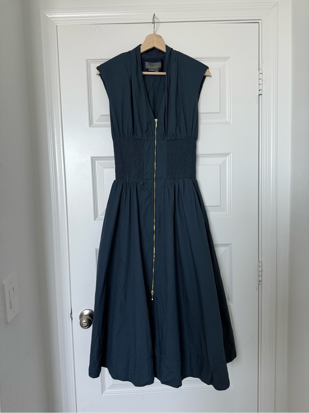 Anthropologie Tommie Zip Front Midi Dress Blue Size Small Cotton Cap Sleeve - Picture 3 of 8